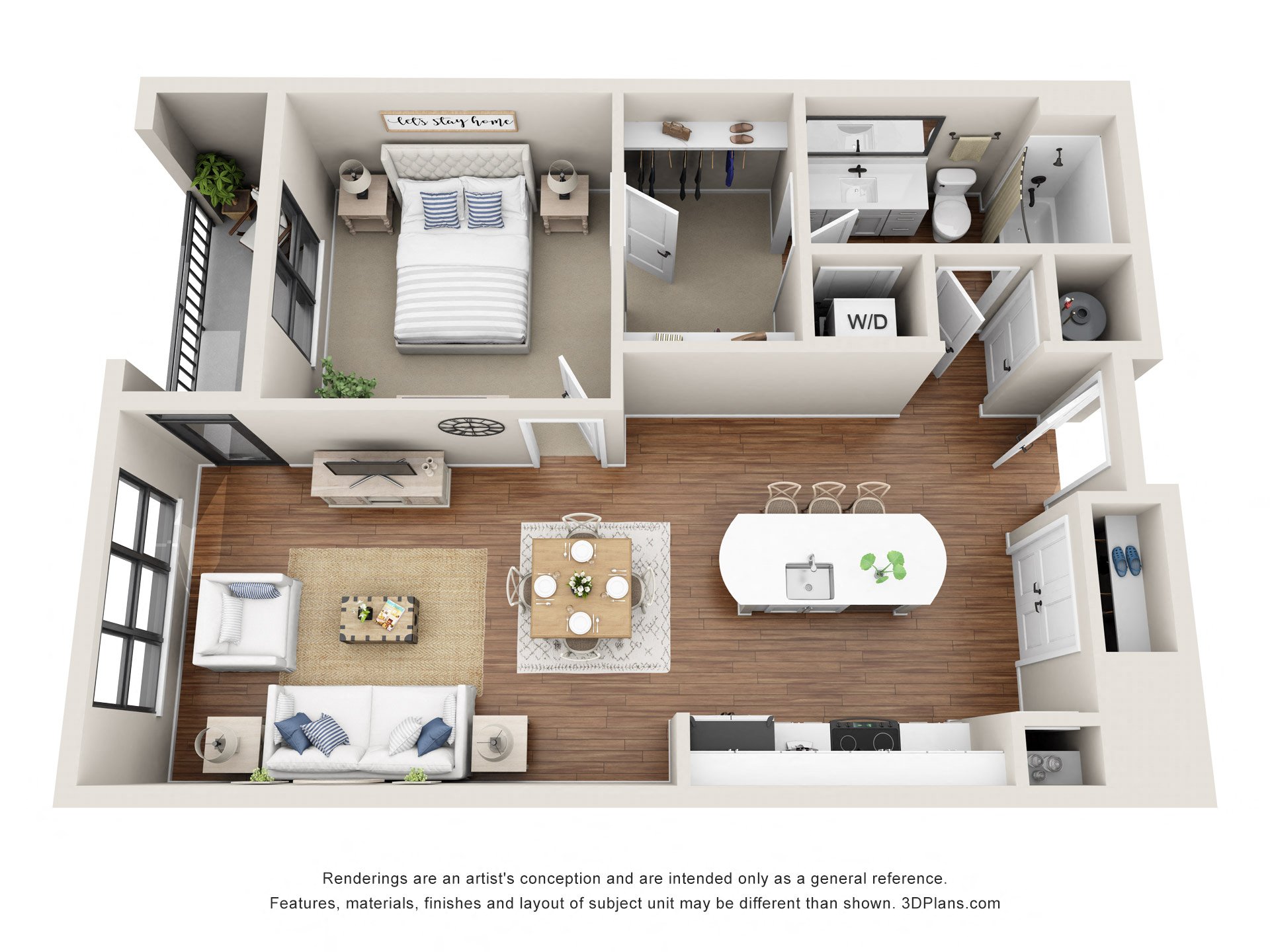Floor plan for 1 bed, 1 bath, 824 sqft